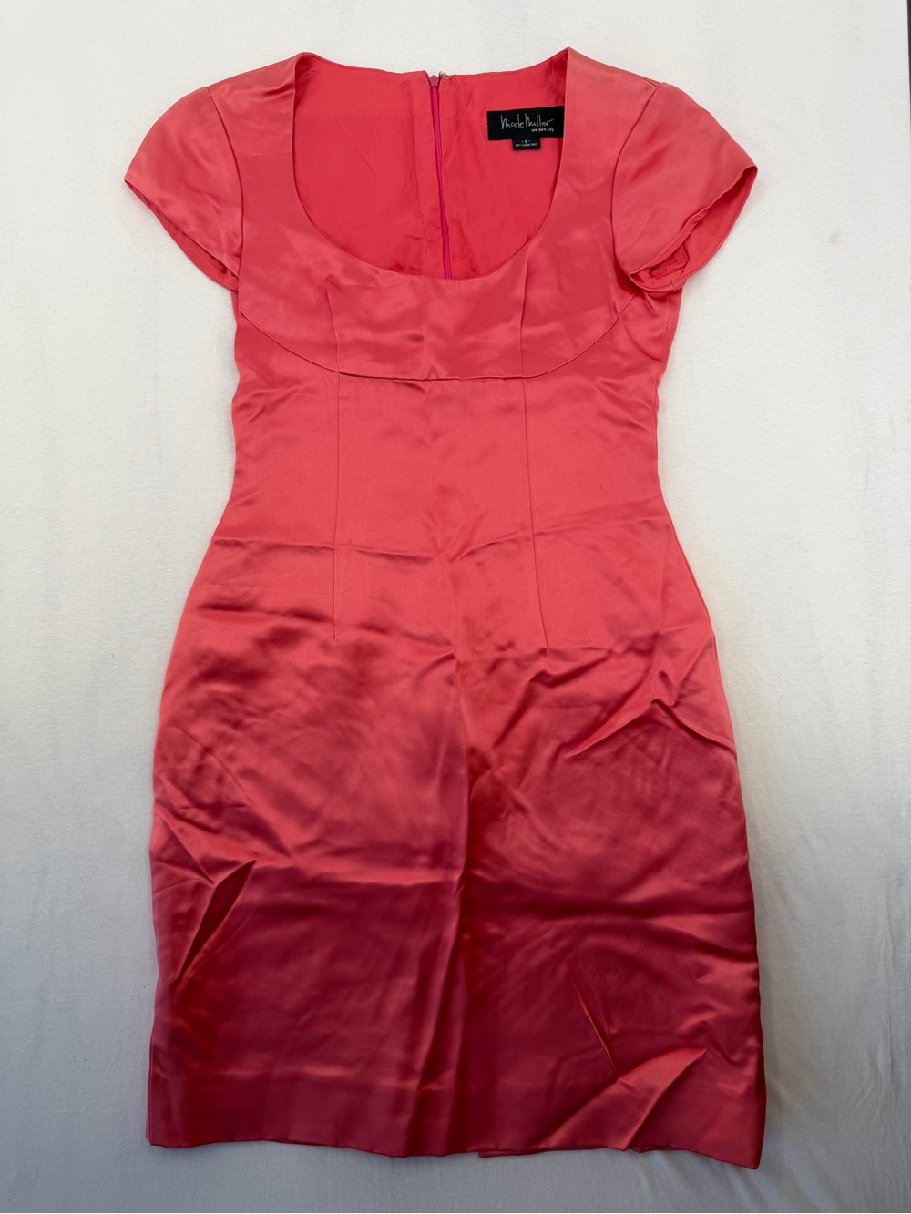 Nicole Miller Vintage Y2K Coral Pink Satin Cocktail Midi Dress